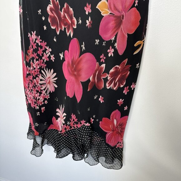 Y2K Whimsigoth New York & Co Flutter Sleeve Dress Size 10 Black Floral - Picture 5 of 12